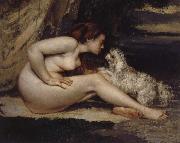 Gustave Courbet Nude Woman with Dog oil painting reproduction